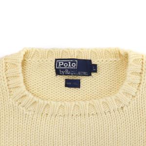 RALPH LAUREN ニット セーター クルーネック 丸首 長袖 ワンポイント ロゴ 刺繍 毛 ウール L クリーム