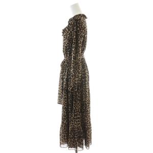 MICHAEL KORS 2019年製 ワンピース ひざ丈 レオパード ヒョウ柄 フリル S 茶 ブラウン 黒 ブラック