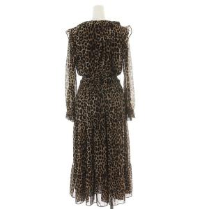 MICHAEL KORS 2019年製 ワンピース ひざ丈 レオパード ヒョウ柄 フリル S 茶 ブラウン 黒 ブラック