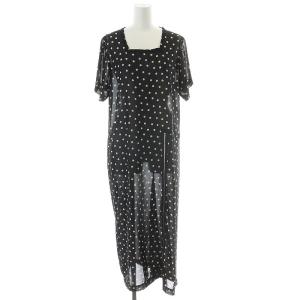 1991 ワンピース ロング丈 半袖 ドット 水玉 ヴィンテージ 黒 ブラック 白 ホワイト