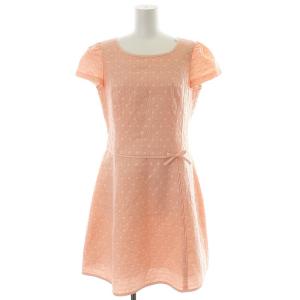 ワンピース フレア 半袖 ミモレ丈 花柄 刺繍 40 L ピンク