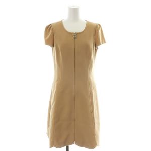 ワンピース フルジップ 半袖 ミモレ丈 無地 シンプル 40 L ベージュ