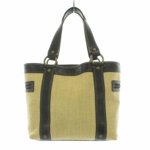 COACH トートバッグ ハンドバッグ ストロー レザー ベージュ 黒 ブラック 113