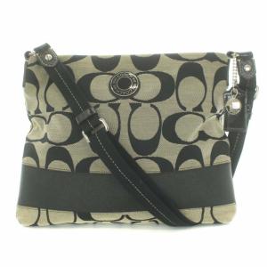 シグネチャーストライプ ワンショルダーバッグ キャンバス レザー ベージュ ブラック F19220