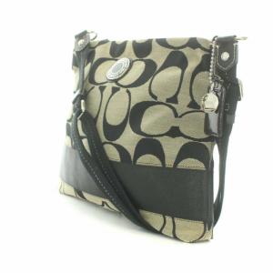 COACH シグネチャーストライプ ワンショルダーバッグ キャンバス レザー ベージュ ブラック F19220