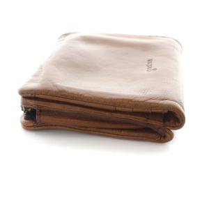 genten 二つ折り財布 ロゴ ラウンドジップ ブラウン