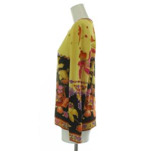 LEONARD FASHION 花柄 プリント カットソー 長袖 ウール 絹混 シルク混 M 黄 イエロー マルチカラー