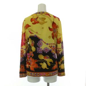 LEONARD FASHION 花柄 プリント カットソー 長袖 ウール 絹混 シルク混 M 黄 イエロー マルチカラー