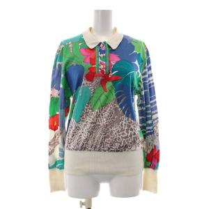 ポロシャツ 長袖 ニット 花柄 フラワー ヒョウ柄 レオパード M マルチカラー