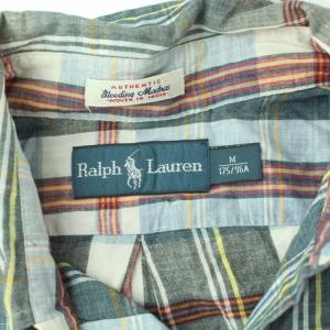 RALPH LAUREN チェック ボタンダウン シャツ 長袖 ポニー 刺繍 M 175/96A グレー