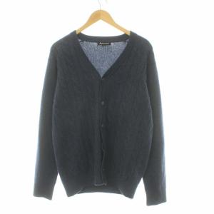 Vネック カーディガン ケーブルニット 長袖 カシミヤ L ブルー