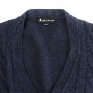 Aquascutum Vネック カーディガン ケーブルニット 長袖 カシミヤ L ブルー