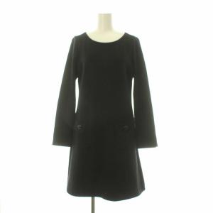 17AW ワンピース 長袖 ひざ丈 裏地チェック 38 ブラック