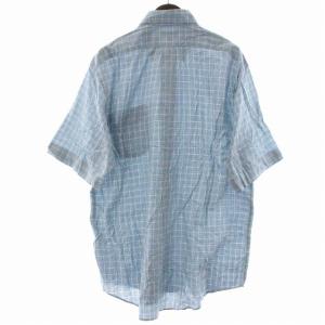 CELINE ヴィンテージ カジュアルシャツ 半袖 ボタンダウン ロゴ 刺繍 チェック L 青 ブルー 白 ホワイト 黄色 イエロー