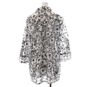 Leilian ブラウス シャツ 7分袖 スキッパー 花柄 フラワー シアー シースルー 9 M グレー 白 ホワイト 黒 ブラック