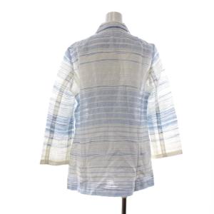 Leilian 近年モデル シャツ ブラウス 7分袖 ボーダー シアー シースルー リネン 9 M 白 ホワイト 水色 ライトブルー