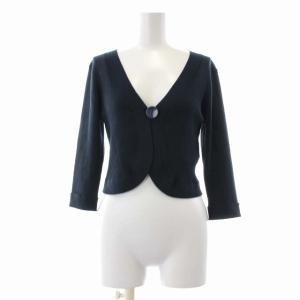 20FW カーディガン ニット リブ ショート丈 7分袖 ストレッチ 40 L 紺 ネイビー