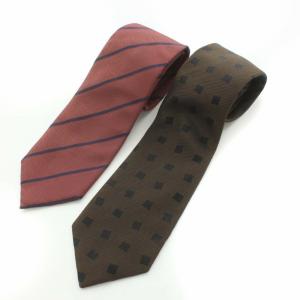 シップス SHIPS 総柄 ストライプ ネクタイ 2点セット シルク ブラウン レッド