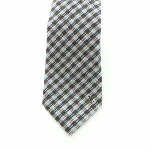 LOUIS VUITTON チェック ネクタイ LVロゴ 刺繍 イタリア製 シルク 絹 青 ブルー 茶 ブラウン