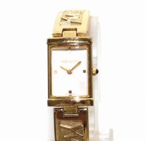 YVES SAINT LAURENT 腕時計 クォーツ スクエア シェル文字盤 ロゴバンド ゴール