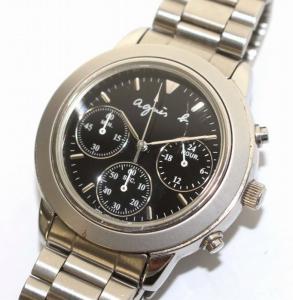 腕時計 クオーツ クロノグラフ 黒文字盤 シルバー色 V654-6100