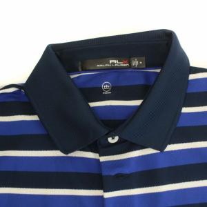 RALPH LAUREN RLX ボーダー ポロシャツ 半袖 ロゴ M 青 ブルー 紺 ネイビー