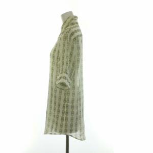 CELINE チェーン柄 シャツ ブラウス 五分袖 マダカム柄 シアー シースルー 36 S ホワイト グリーン