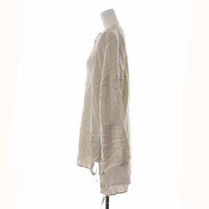 ELIN シャツ ブラウス カットソー 長袖 スキッパー リボン ストライプ ベージュ