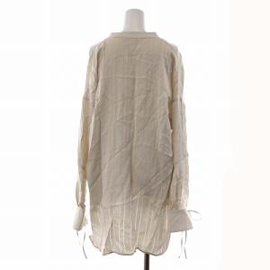 ELIN シャツ ブラウス カットソー 長袖 スキッパー リボン ストライプ ベージュ