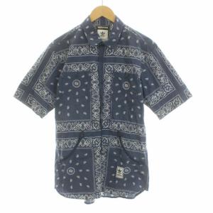ネイバーフッド NEIGHBORHOOD ペイズリー柄 シャツ 半袖 L 青 ブルー 白 ホワイト