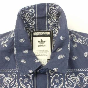 adidas ネイバーフッド NEIGHBORHOOD ペイズリー柄 シャツ 半袖 L 青 ブルー 白 ホワイト
