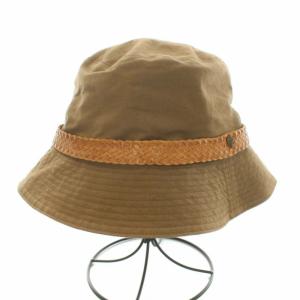 HELEN KAMINSKI バケットハット 帽子 編み 部分レザー リネン ブラウン