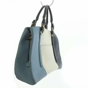 4℃ ハンドバッグ トートバッグ 切替 レザー ネイビー ホワイト ブルー