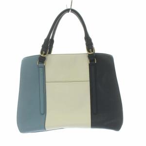 4℃ ハンドバッグ トートバッグ 切替 レザー ネイビー ホワイト ブルー