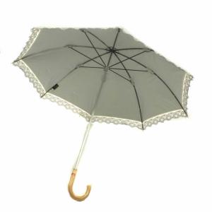 COLLECTION ドット柄 日傘 晴雨兼用 水玉 レース 刺繍 ワイドサイズ ライトグレー