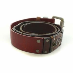 DIESEL ロゴ プレート ベルト レザー 赤 ブラウン