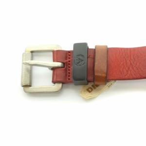 DIESEL ロゴ プレート ベルト レザー 赤 ブラウン