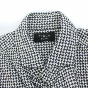 EPOCA UOMO 千鳥格子 ホリゾンタルカラー シャツ 長袖 イタリア製 44 ブラック ホワイト