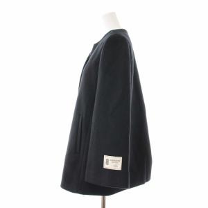 SHIPS SUPER140 キーネックショートコート ノーカラー ウール 36 ブラック