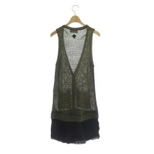DIESEL リネンベスト ニット 切替 カットオフ ロング XS カーキ