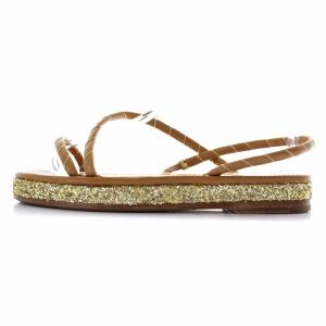 MARC JACOBS サンダル フラット ローヒール ストラップ レザー ラメ US37.5 ベージュ ゴールド