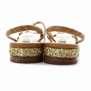 MARC JACOBS サンダル フラット ローヒール ストラップ レザー ラメ US37.5 ベージュ ゴールド