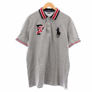 近年モデル ポロシャツ 半袖 ビッグポニー 刺繍 襟ライン L グレー