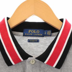 POLO RALPH LAUREN 近年モデル ポロシャツ 半袖 ビッグポニー 刺繍 襟ライン L グレー