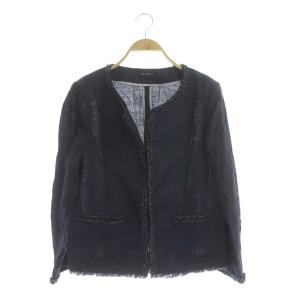 20SS リネンジャケット ノーカラー 大きいサイズ 44 紺 ネイビー