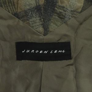 JURGEN LEHL ノーカラージャケット チェック ウール混 シワ加工 M ベージュ グレー