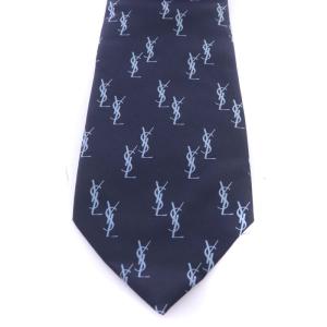 YVES SAINT LAURENT カサンドラ ネクタイ ロゴ 絹 シルク ネイビー