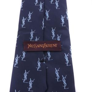 YVES SAINT LAURENT カサンドラ ネクタイ ロゴ 絹 シルク ネイビー