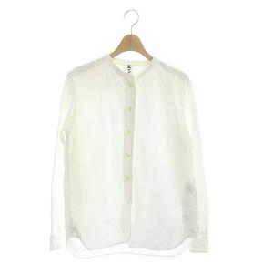 17AW シャツ ブラウス 長袖 ノーカラー コットン 2 ホワイト