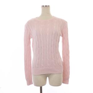 PIMA COTTON ケーブル ニット セーター 長袖 ロゴ 刺繍 M ピンク